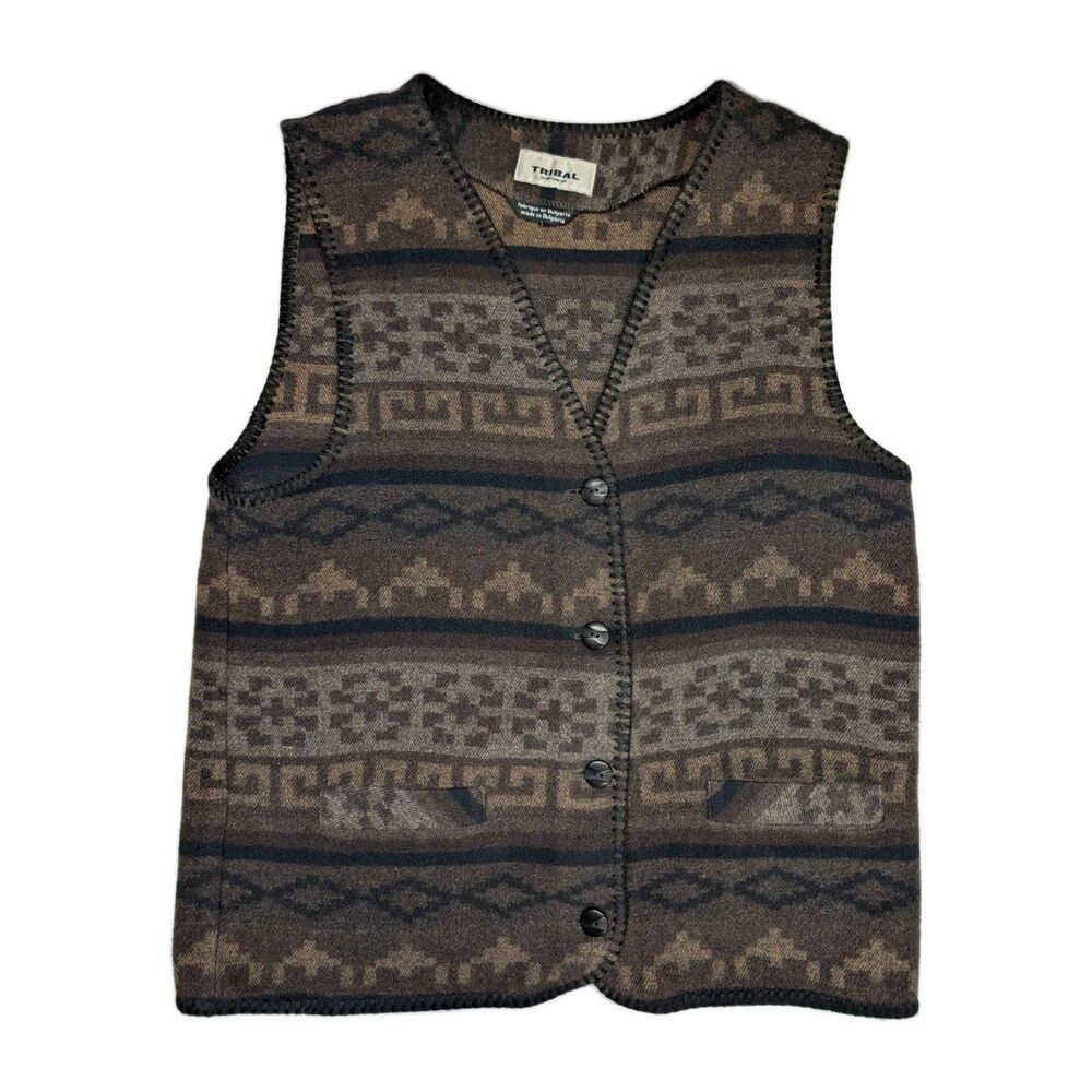 Vintage TRIBAL SPORTSWEAR Women's Large Wool Blend Aztec Native Button Down Vest